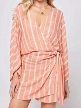 REVOLVE L*SPACE Pfeiffer Mini Wrap Dress in Poolside Stripe Clay Size Small